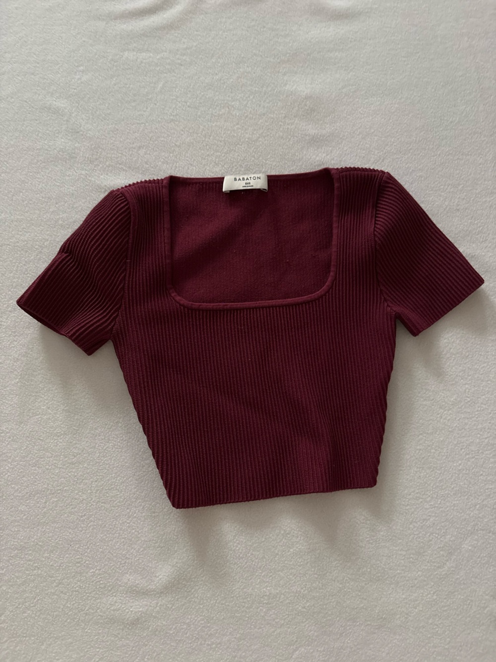 Babaton Men's Square-Neck Ribbed Short Sleeve Sweater - Deep Wine